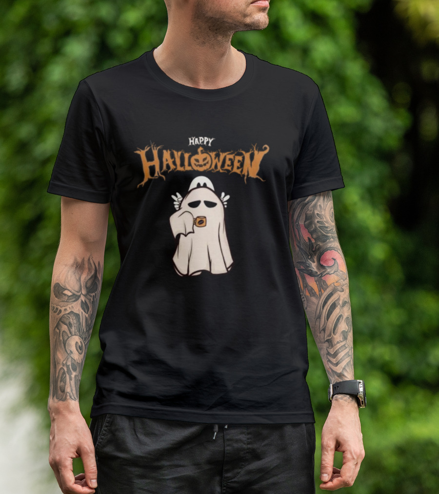 Happy Halloween Ghost Coffee Pumpkin T-Shirt