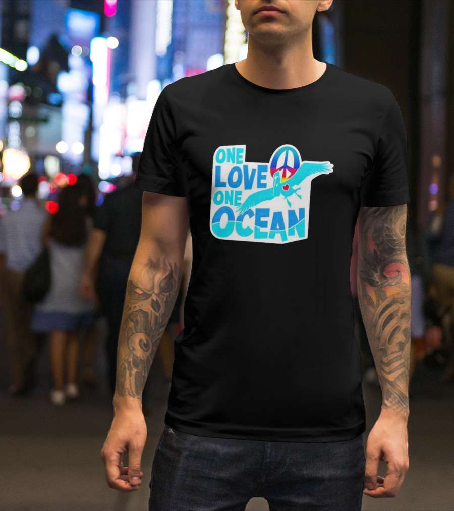 New York Post One Love One Ocean Peace Symbol Bird Heart T-Shirt