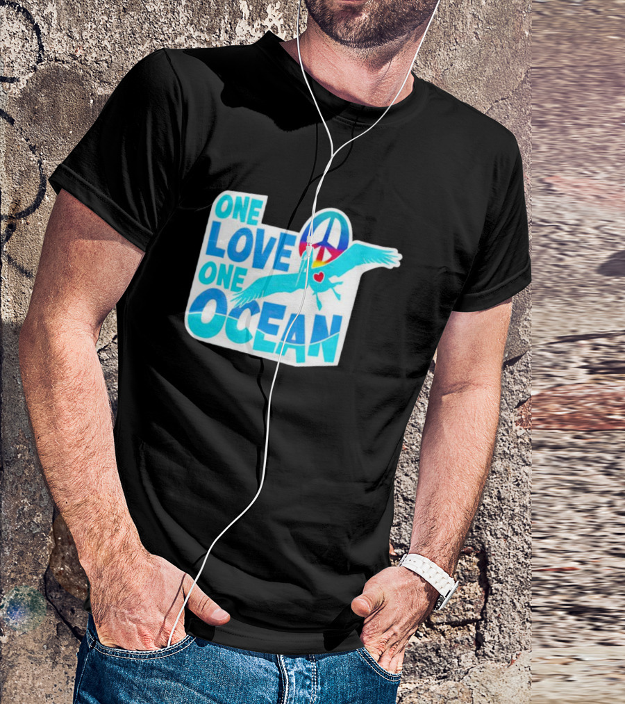 New York Post One Love One Ocean Peace Symbol Bird Heart T-Shirt