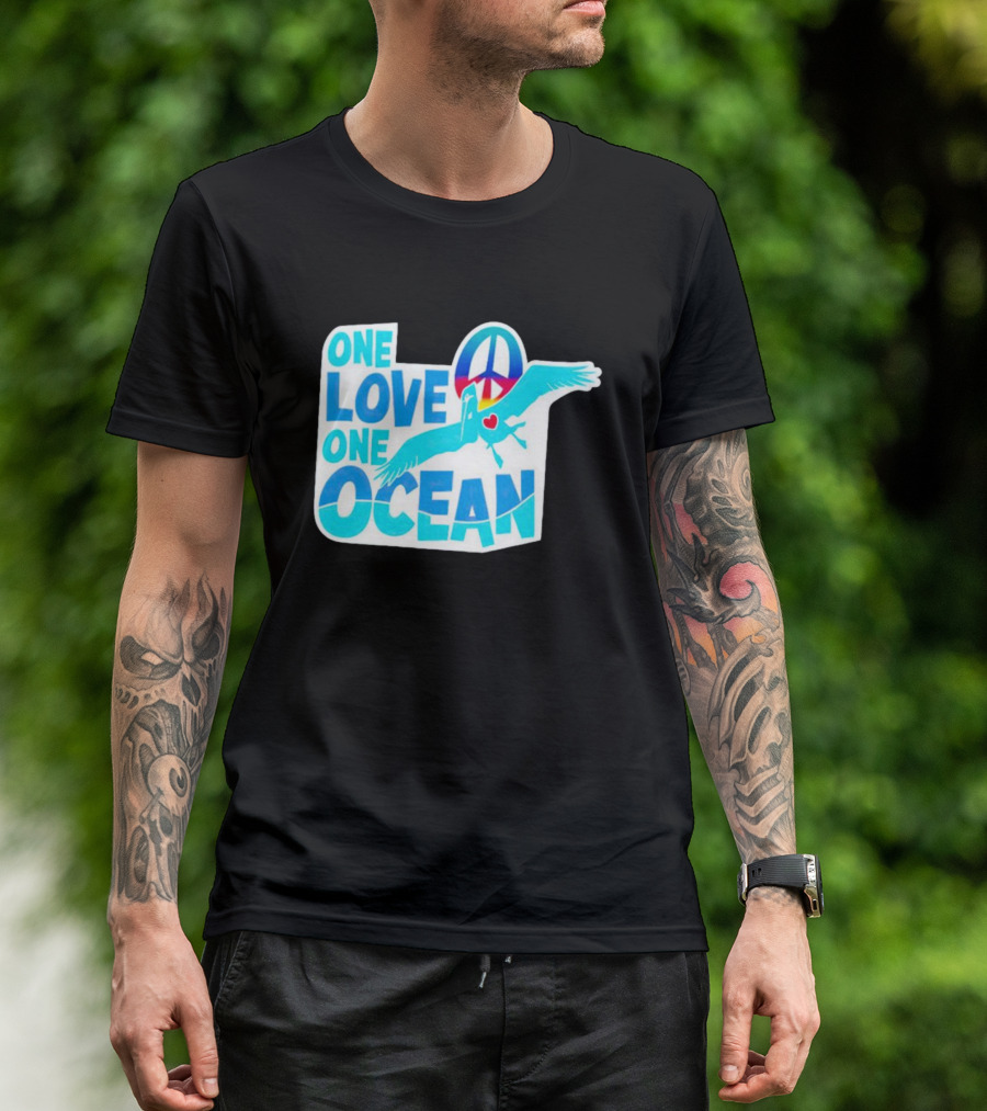 New York Post One Love One Ocean Peace Symbol Bird Heart T-Shirt