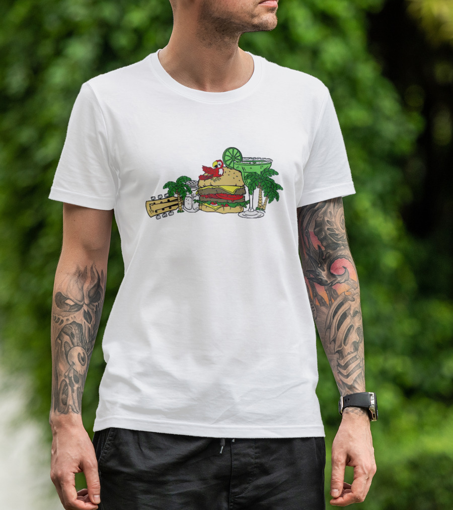 Cheeseburger Parrot Kentucky Palm Trees Margarita Guitar Elements T-Shirt