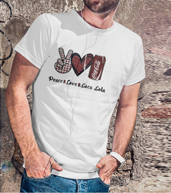 Peace Love Coca Cola Can With Heart And Peace Sign T-Shirt