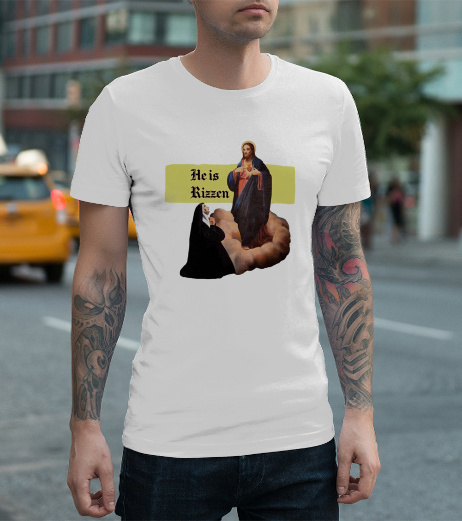 He is Rizzen Jesus with Nun Praying on Cloud T-Shirt