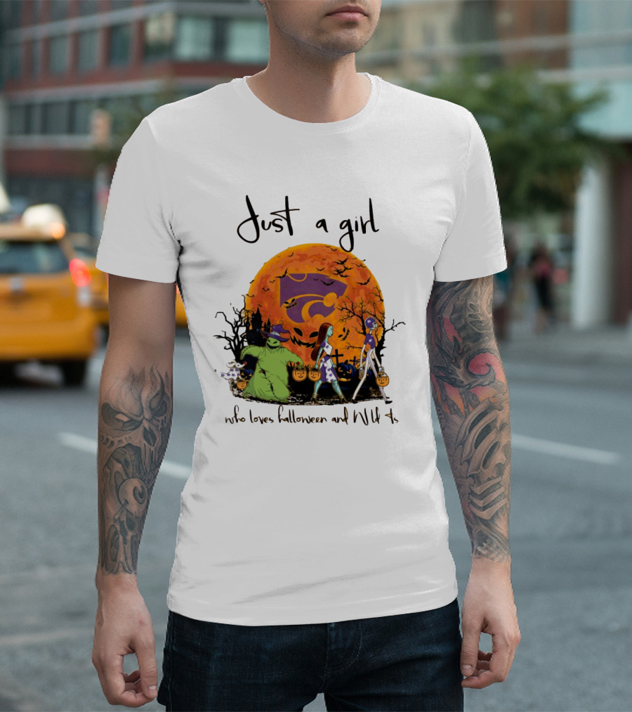 Just a Girl Who Loves Halloween and Kansas State Wildcats The Nightmare Before Christmas T-Shirt