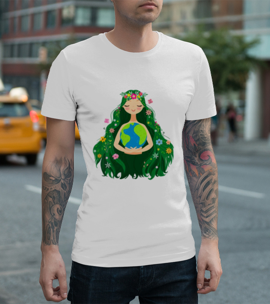 Beautiful Flowing Flower Earth Care Mother Nature Figure T-Shirt