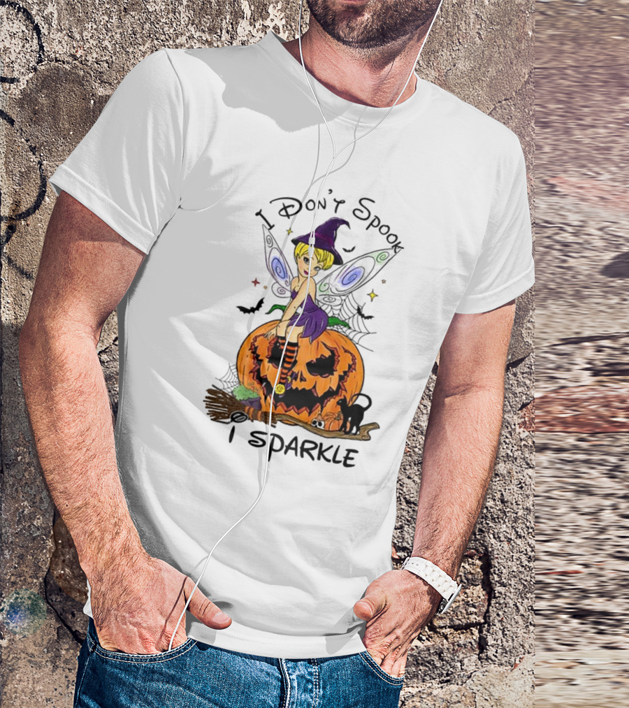 I Don’t Spook I Sparkle Witch Fairy On Pumpkin Halloween Scene T-Shirt