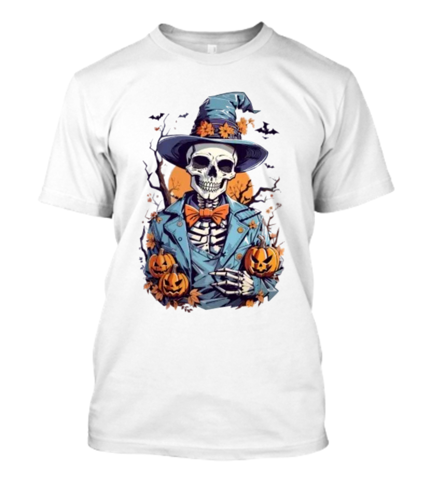 Happy Halloween Skeleton Jack-O'-Lantern Bow Tie Hat T-Shirt