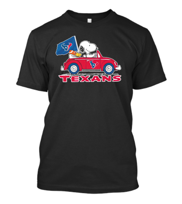 Snoopy And Woodstock Driving Car Texans Flag T-Shirt