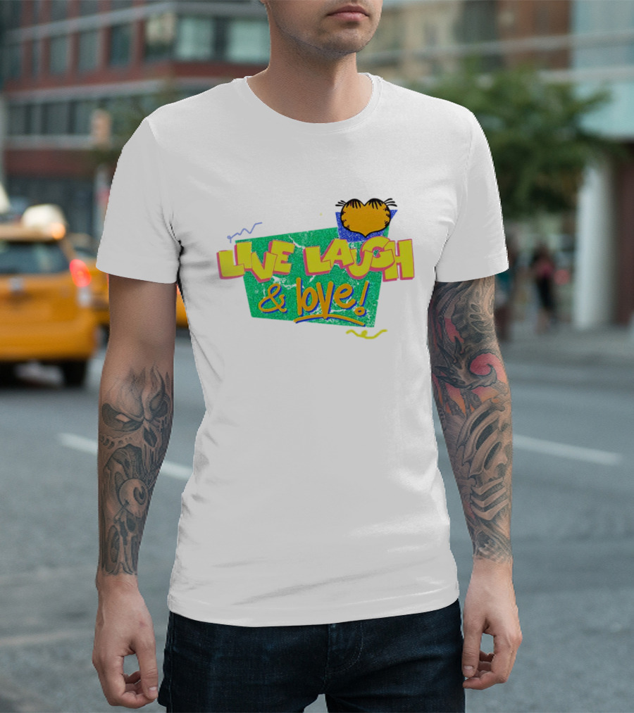 LIVE LAUGH and LOVE Garfield Cartoon Style Retro Typography T-Shirt