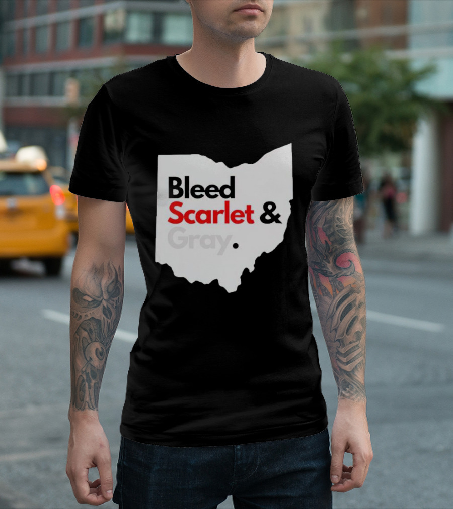 Ohio State Buckeyes Bleed Scarlet and Gray Map T-Shirt