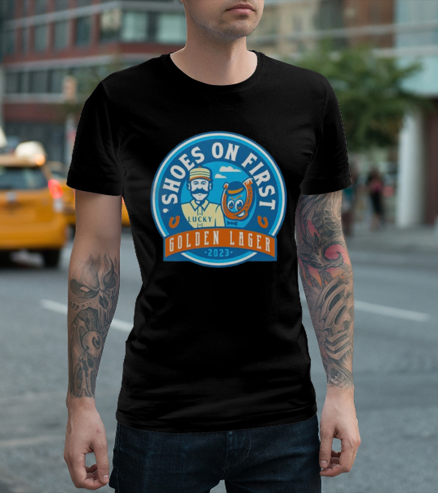 'Shoes On First Lucky Golden Lager 2023' T-Shirt