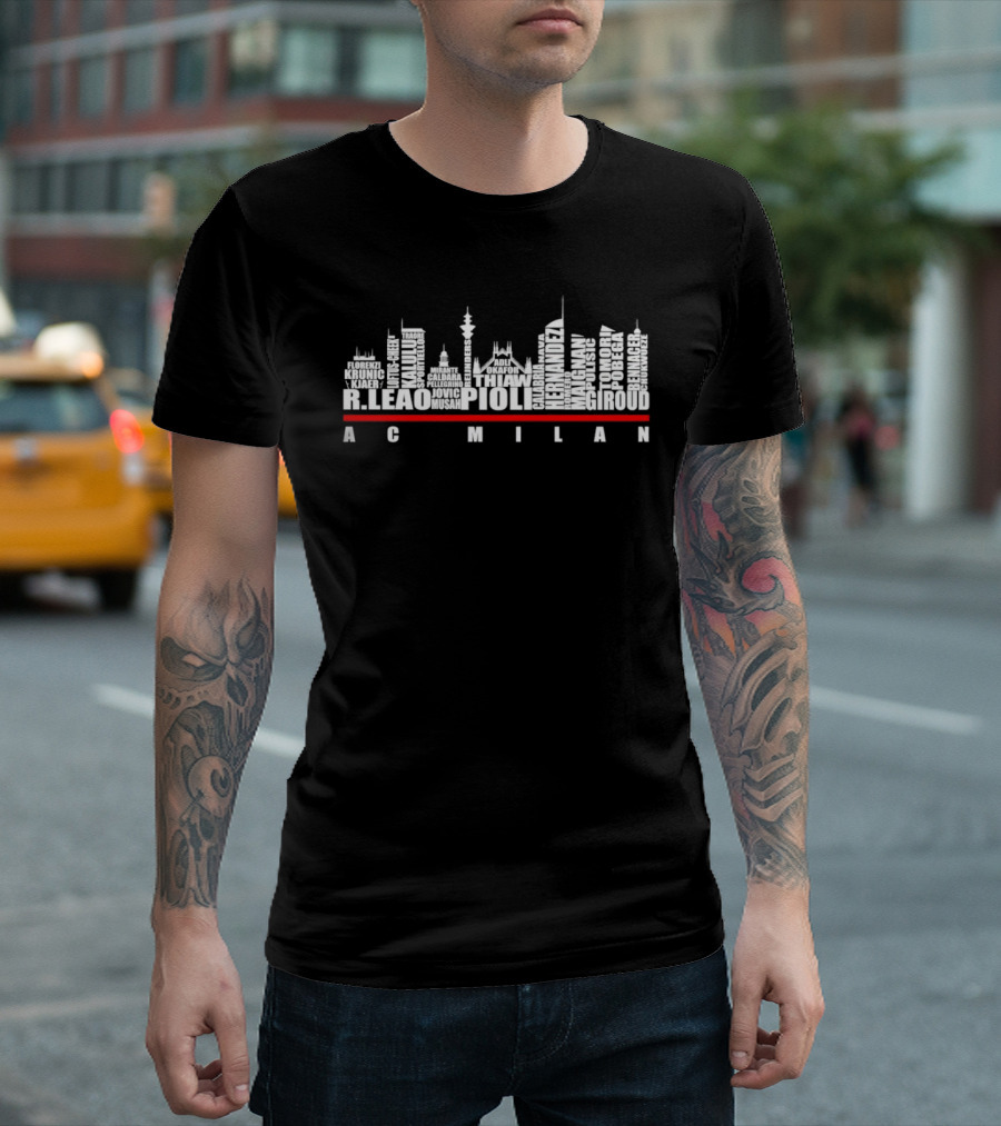 AC Milan Name Skyline Featuring Leao Pioli Hernandez Giroud Thiaw T-Shirt