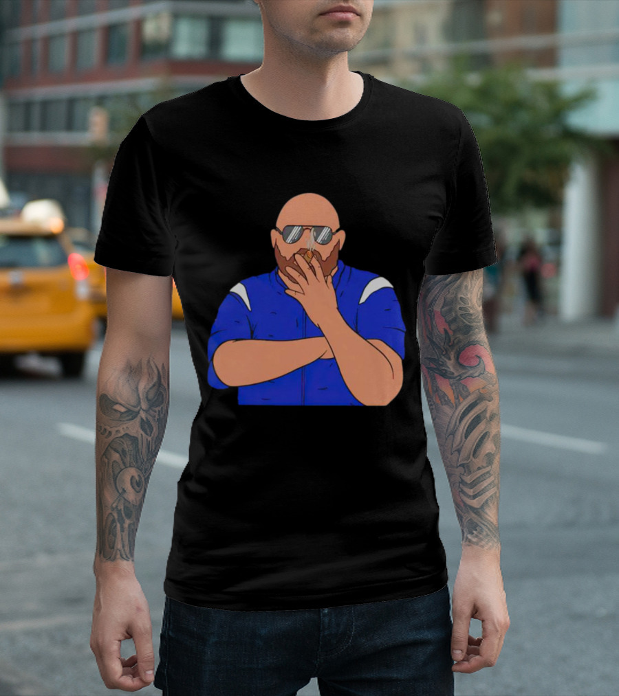Brian Daboll Smoking Cigar in Blue Jacket Iconic T-Shirt