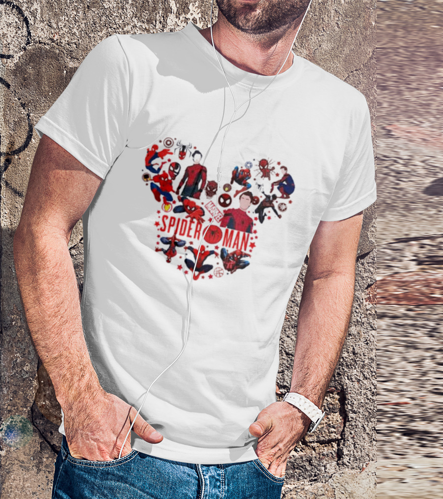 Marvel Spider-Man Heart Collage Featuring Iconic Poses T-Shirt