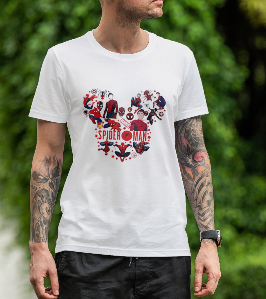 Marvel Spider-Man Heart Collage Featuring Iconic Poses T-Shirt