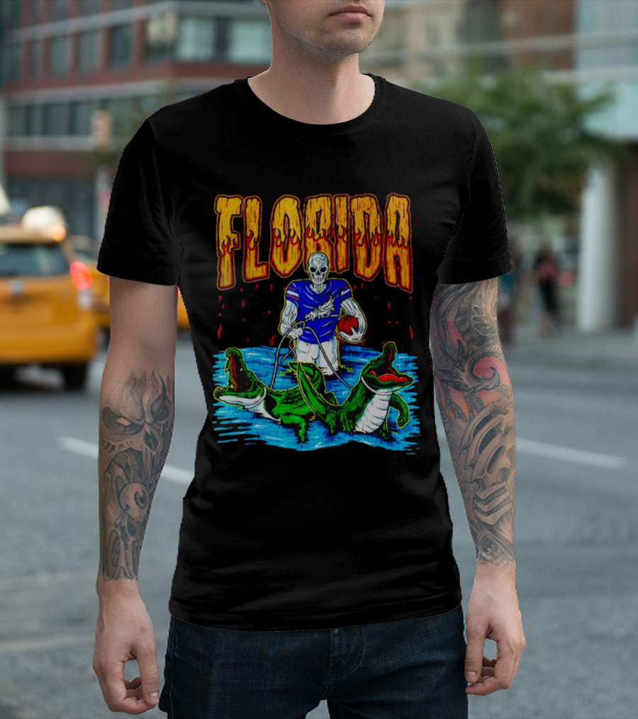Florida Skeleton Football With Gators T-Shirt