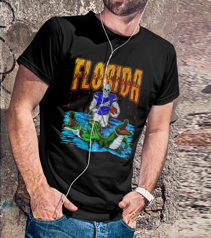 Florida Skeleton Football With Gators T-Shirt