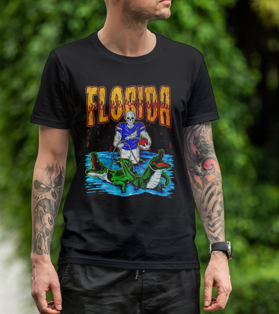 Florida Skeleton Football With Gators T-Shirt