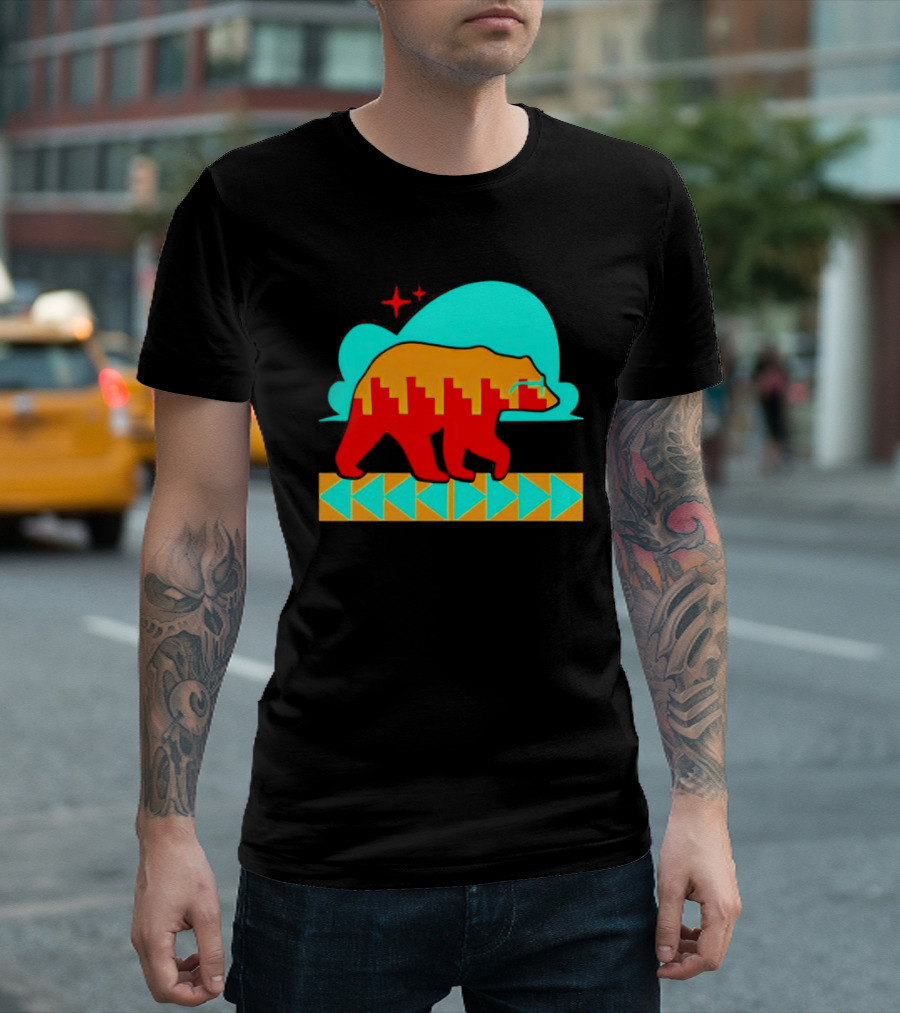 Bear Forward Movement Urban Silhouette Retro Pastel Geometric Path T-Shirt
