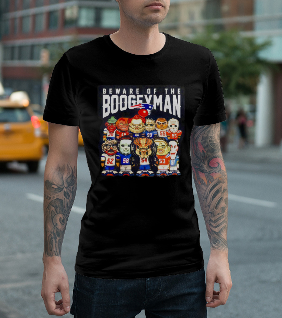 Beware Of The Boogeyman Halloween Patriots Horror Characters Football Players T-Shirt