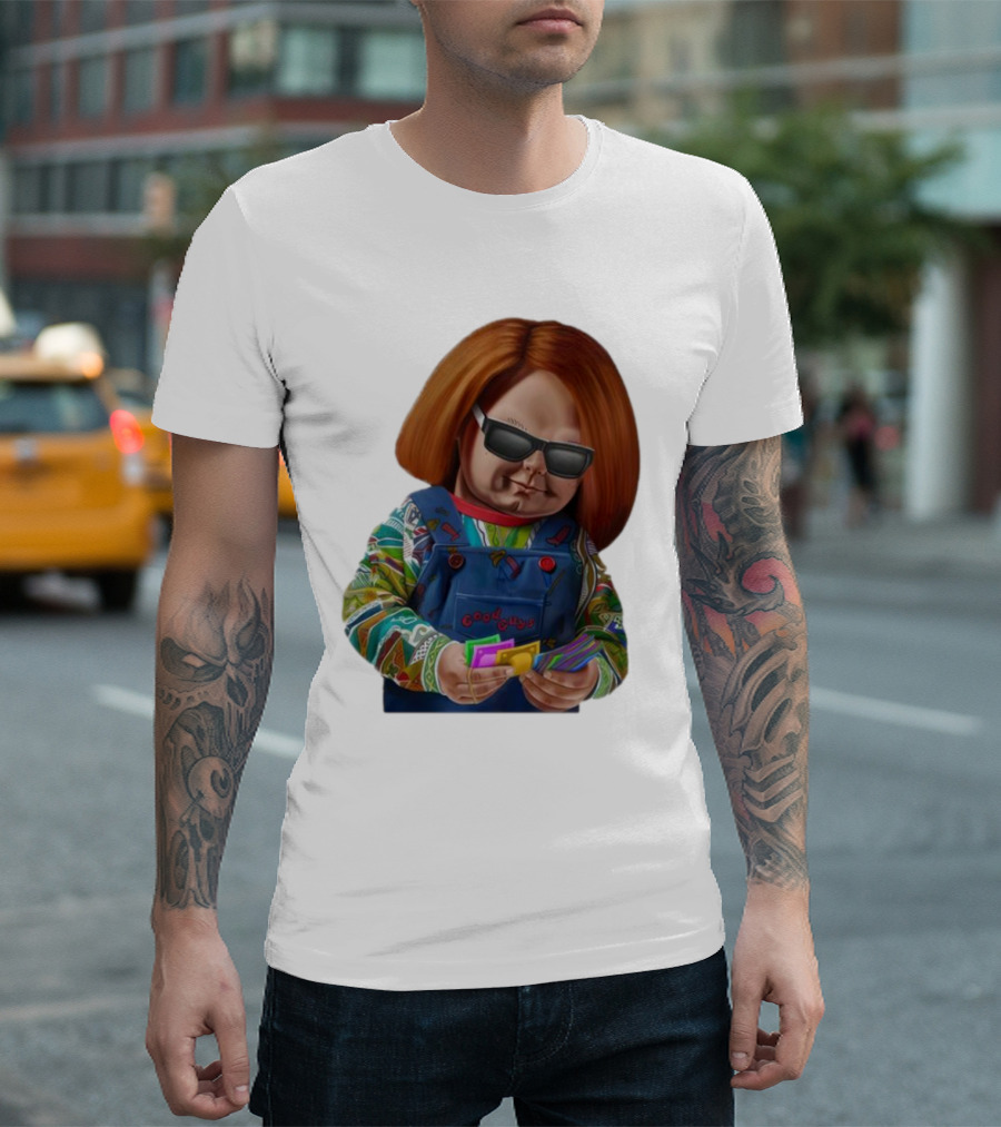 Chucky Good Guys Child’s Play Halloween Icon With Sunglasses And Cards T-Shirt