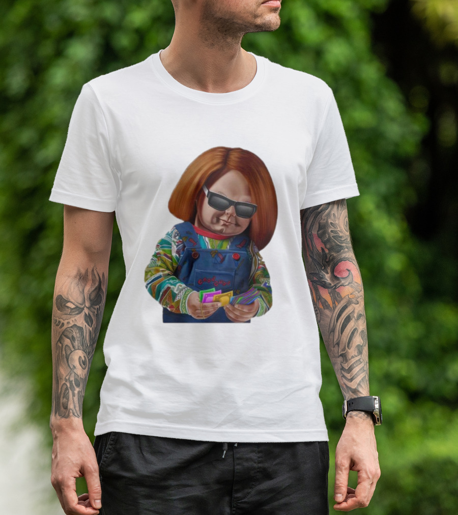 Chucky Good Guys Child’s Play Halloween Icon With Sunglasses And Cards T-Shirt
