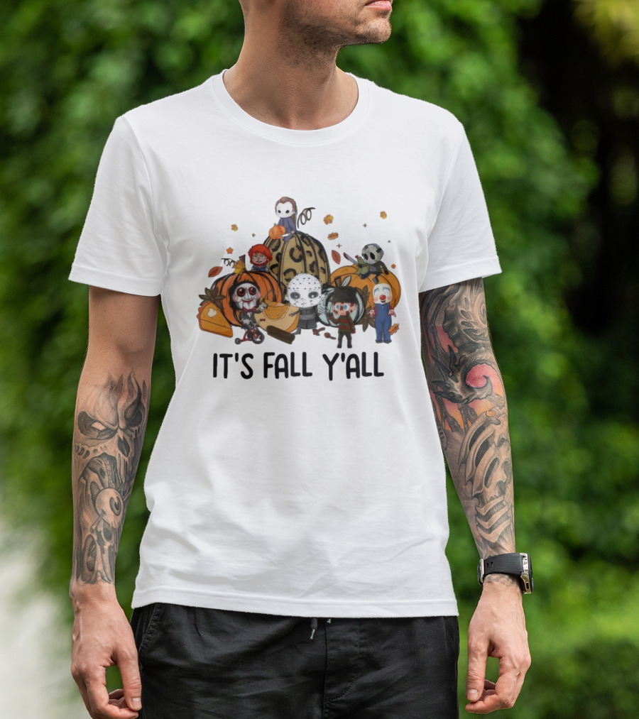 Horror Characters It's Fall Y'all Halloween T-Shirt