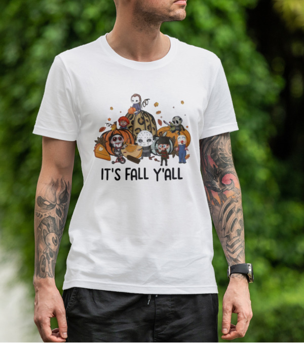 Horror Characters It's Fall Y'all Halloween T-Shirt