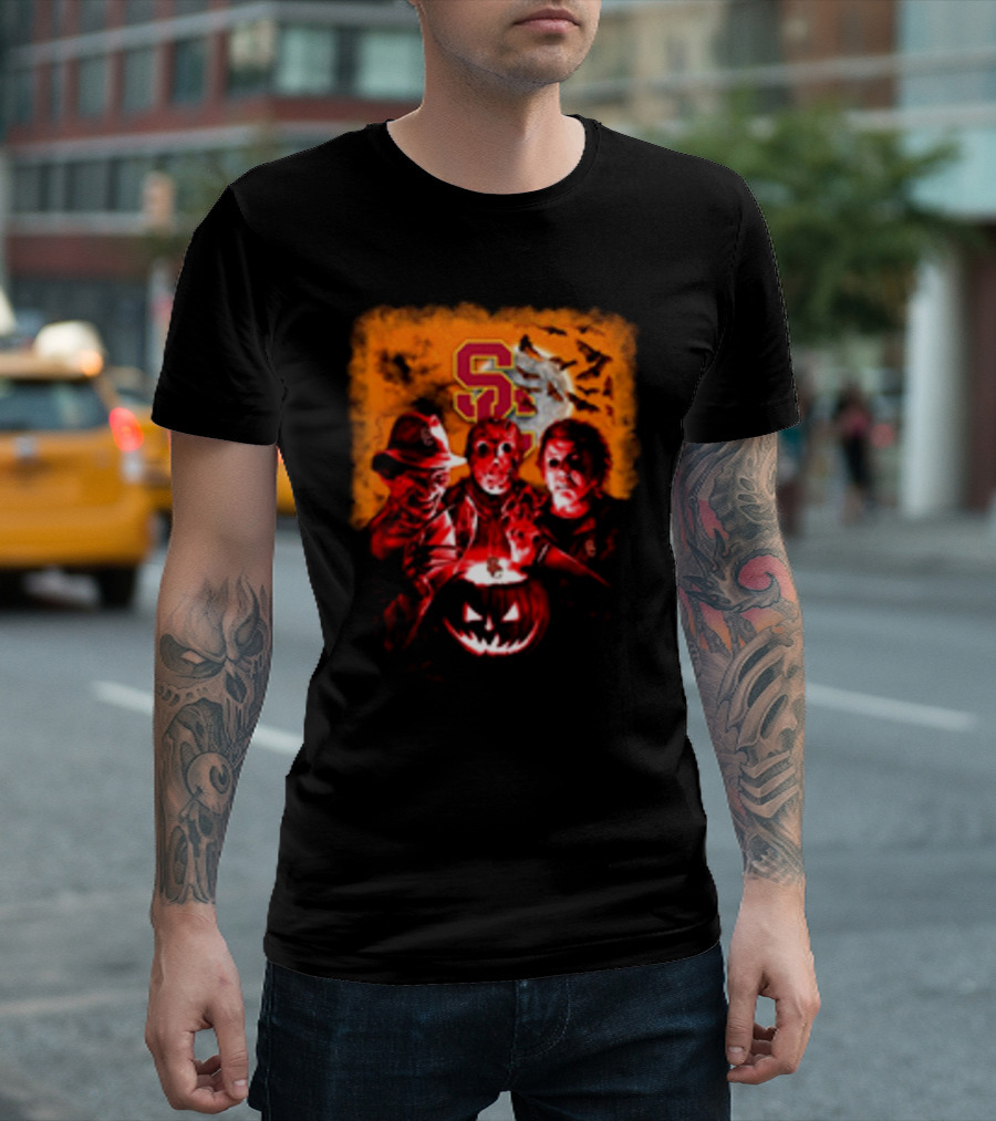 USC Trojans Halloween Freddy Krueger Jason Voorhees Michael Myers Horror Movies T-Shirt