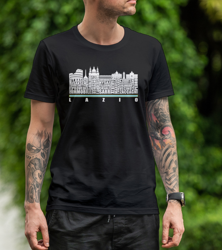 Lazio City Skyline With Player Names Immobile Sarri Pedro Zaccagni Icons T-Shirt