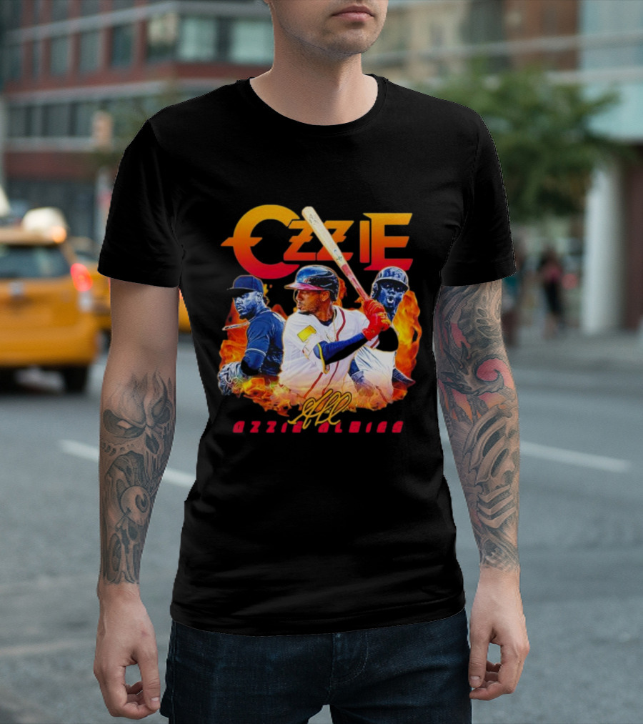 Ozzie Albies MLB Flame Graphic with Signature T-Shirt