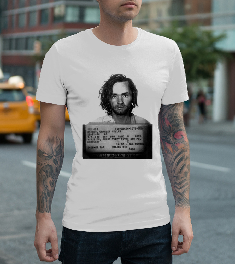 Charles Manson Mugshot Los Angeles Police Department Booking 1969 T-Shirt