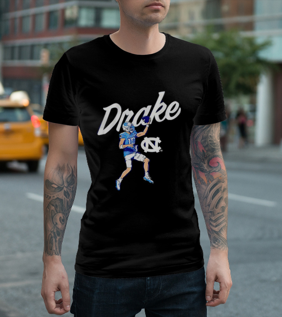 Drake Maye UNC Finger Roll Football Action T-Shirt