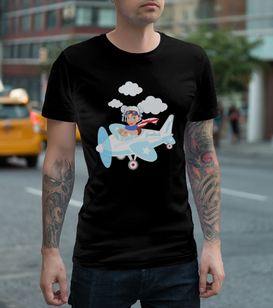 Flying In The USA Xia Brookside Pilot Airplane Cartoon Clouds T-Shirt
