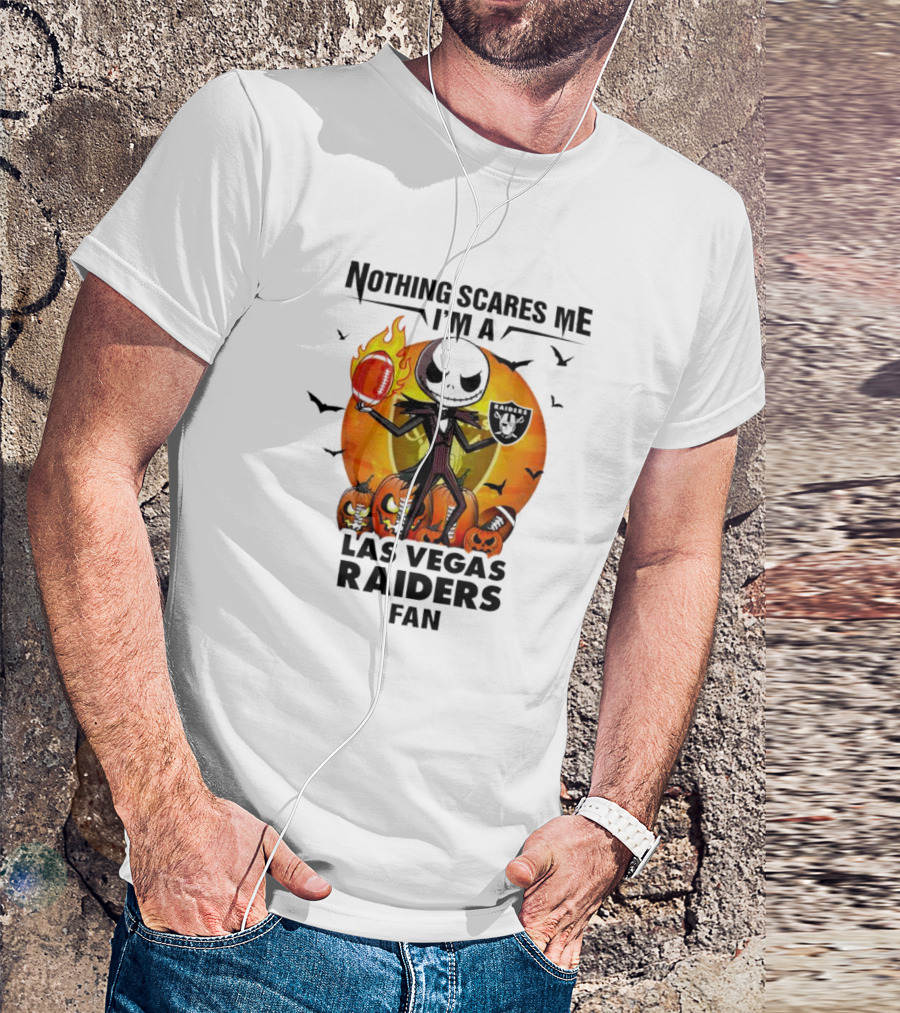 Nothing Scares Me I'm A Las Vegas Raiders Fan Halloween Jack Skellington Pumpkins T-Shirt