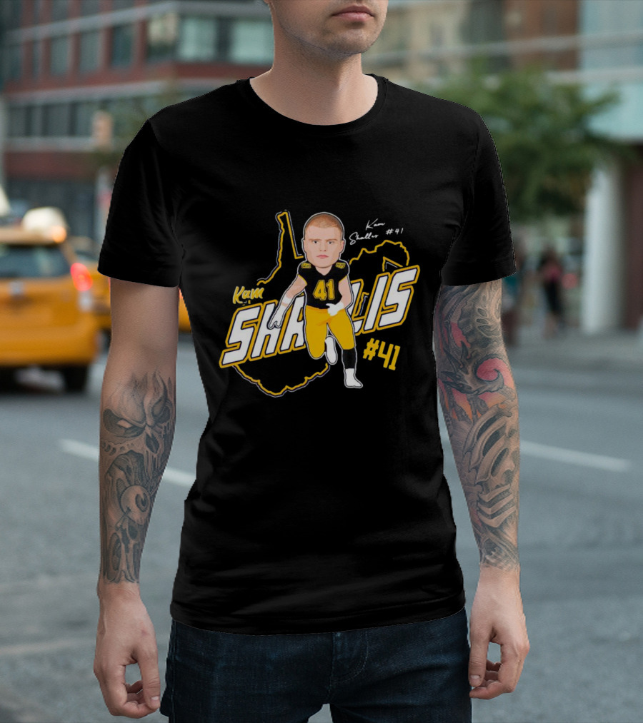 Kam Shallis #41 Caricature With West Virginia Map Background T-Shirt