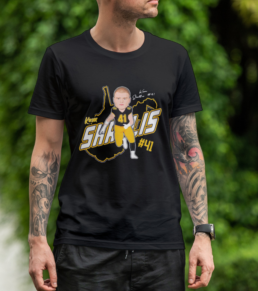 Kam Shallis #41 Caricature With West Virginia Map Background T-Shirt