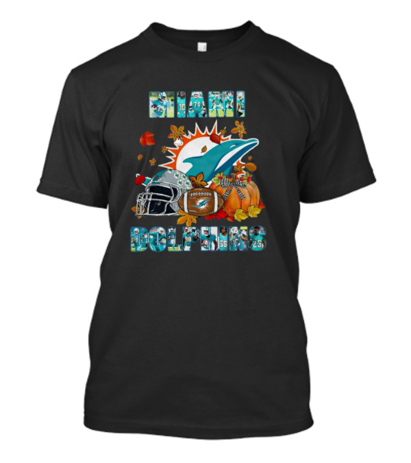 Miami Dolphins Autumn Football Helmet And Pumpkin Leaves T-Shirt