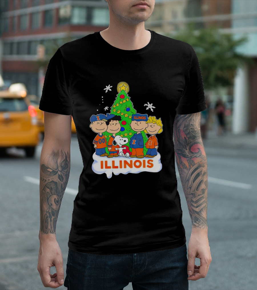 Peanuts Illinois Christmas Tree Celebrating Illinois Fighting Illini With Snoopy And Friends T-Shirt