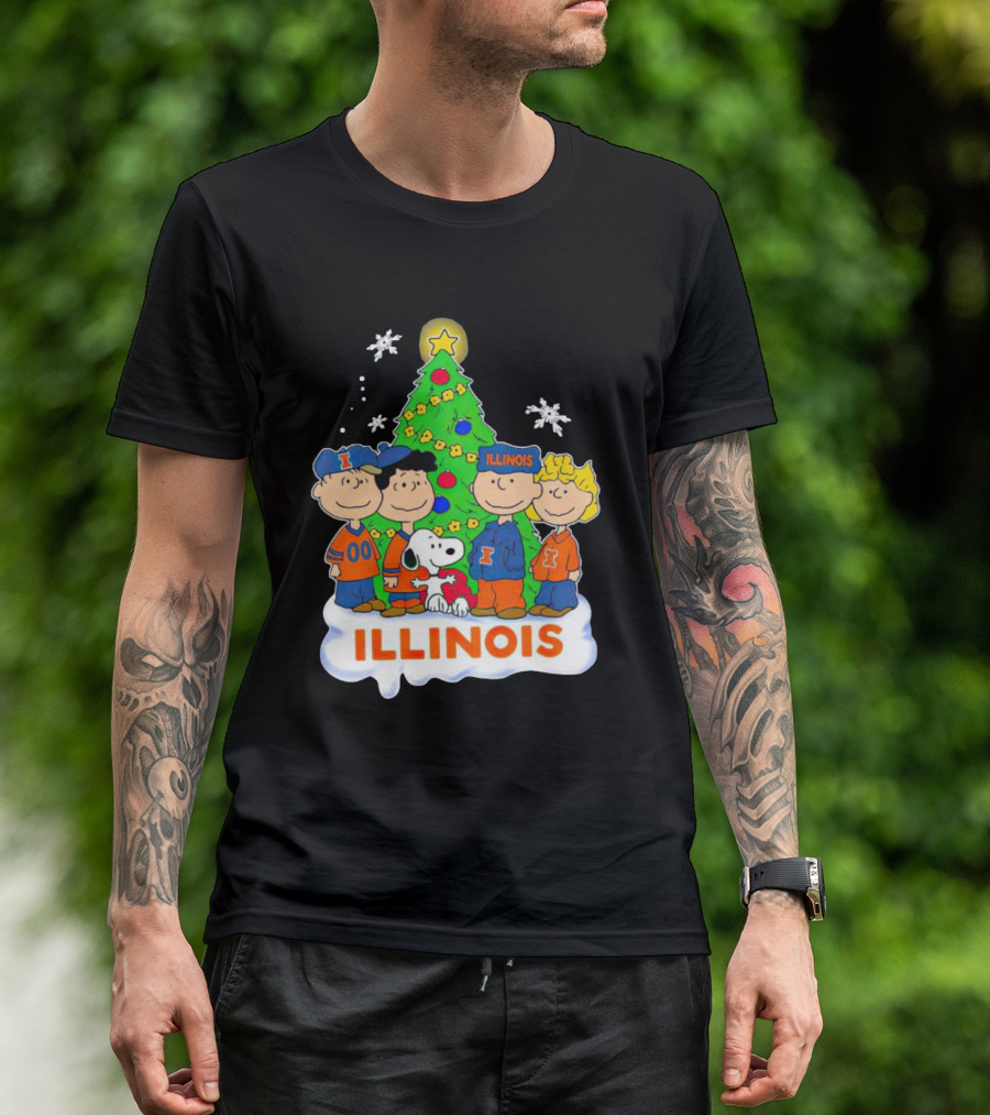 Peanuts Illinois Christmas Tree Celebrating Illinois Fighting Illini With Snoopy And Friends T-Shirt