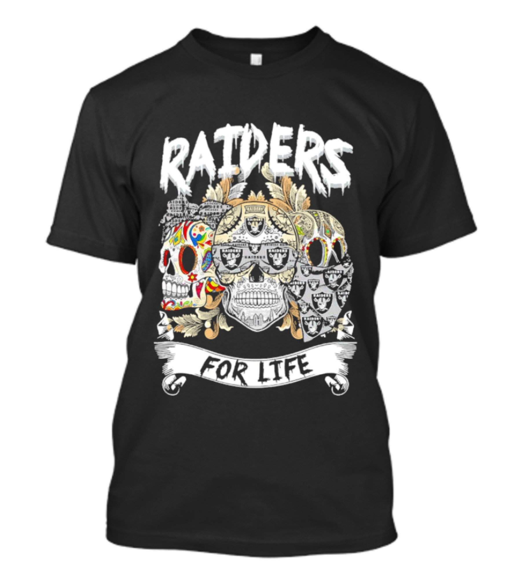 Raiders Sugar Skull For Life T-Shirt
