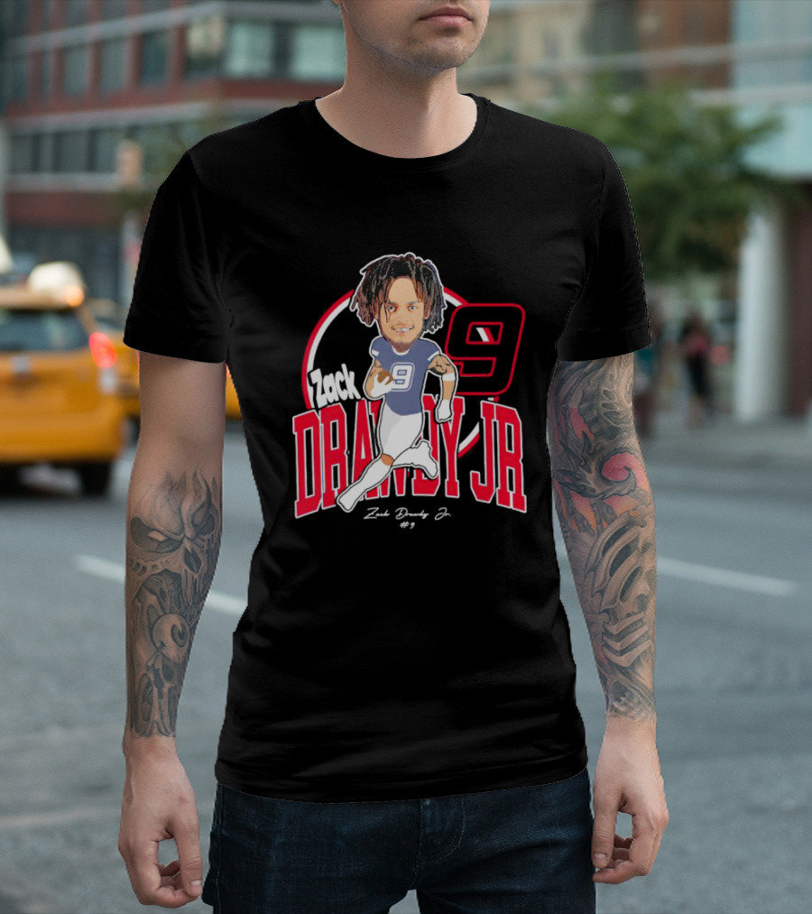 Zack Drawdy Jr Running Caricature #9 Signature Football T-Shirt