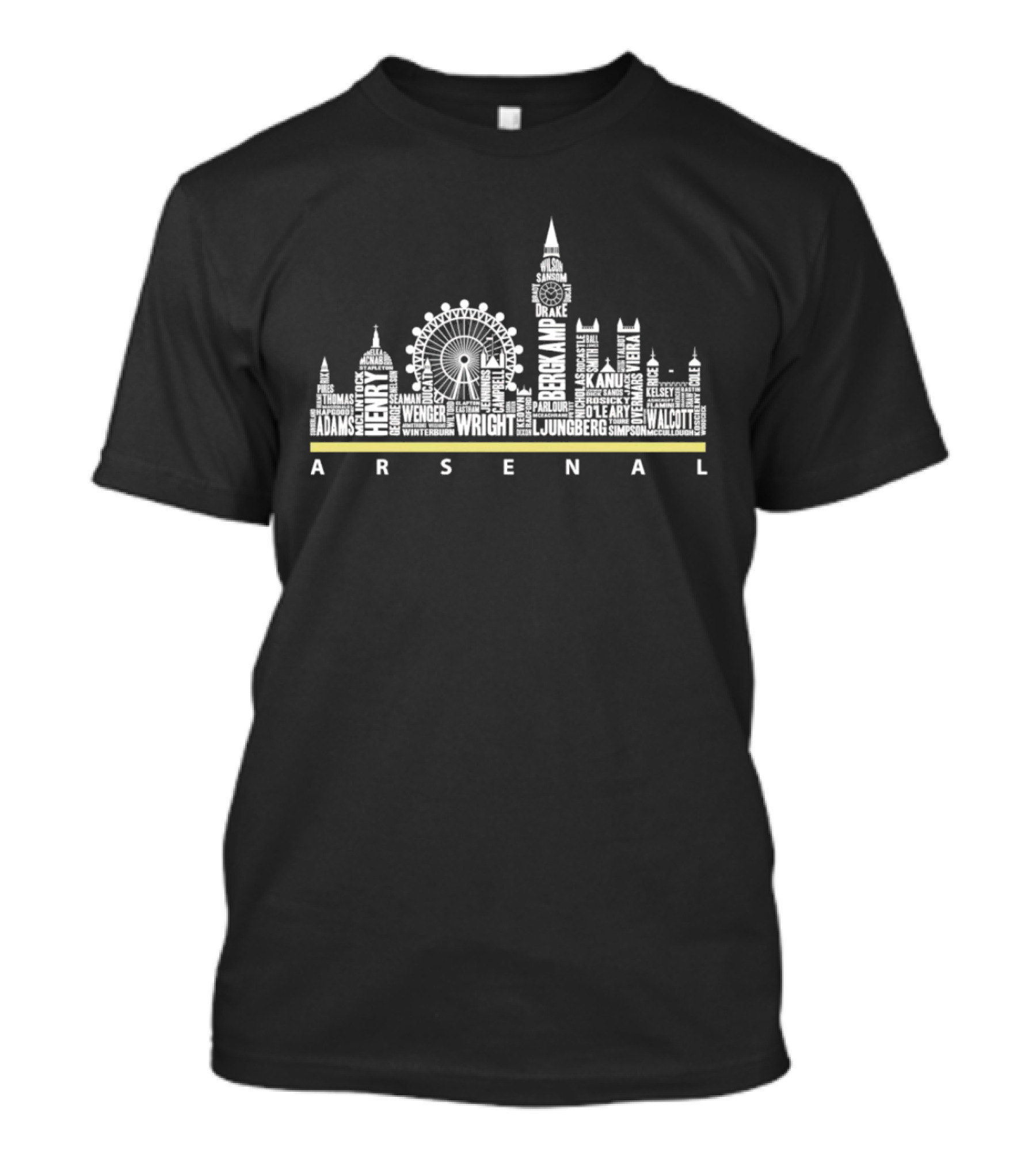 Arsenal Player Names London Skyline Wright Henry Bergkamp Vieira Walcott Adams Wright Simpson T-Shirt