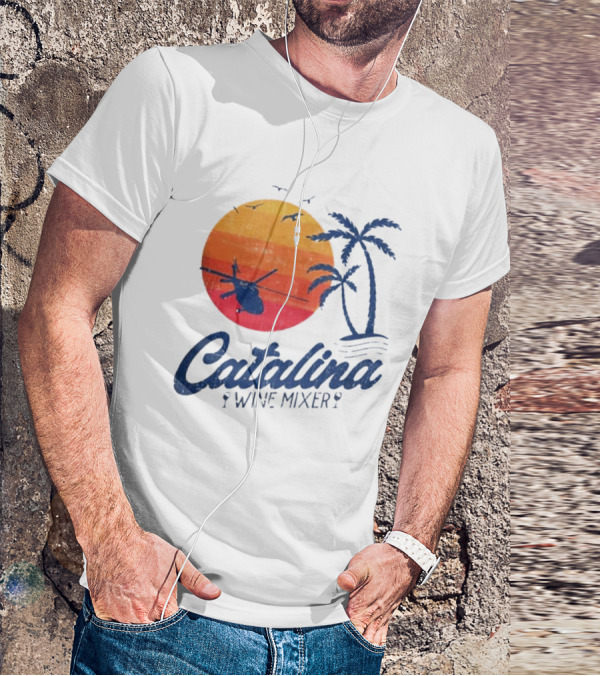 Catalina Wine Mixer Helicopter Sunset Palm Trees T-Shirt