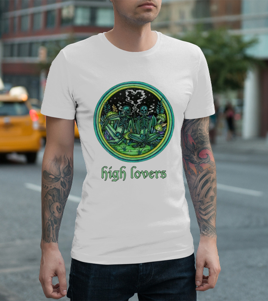 High Lovers Skeletons in Psychedelic Forest Scene T-Shirt