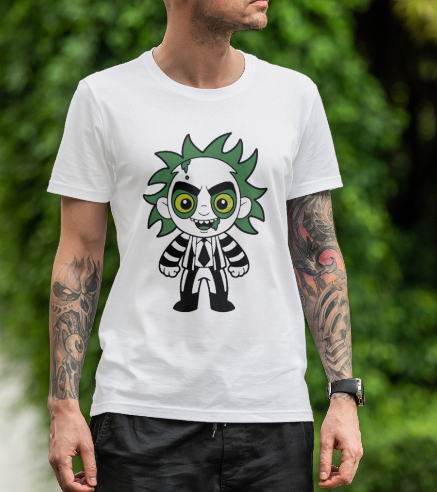 Beetlejuice Chibi Halloween Creepy Green Hair Character T-Shirt