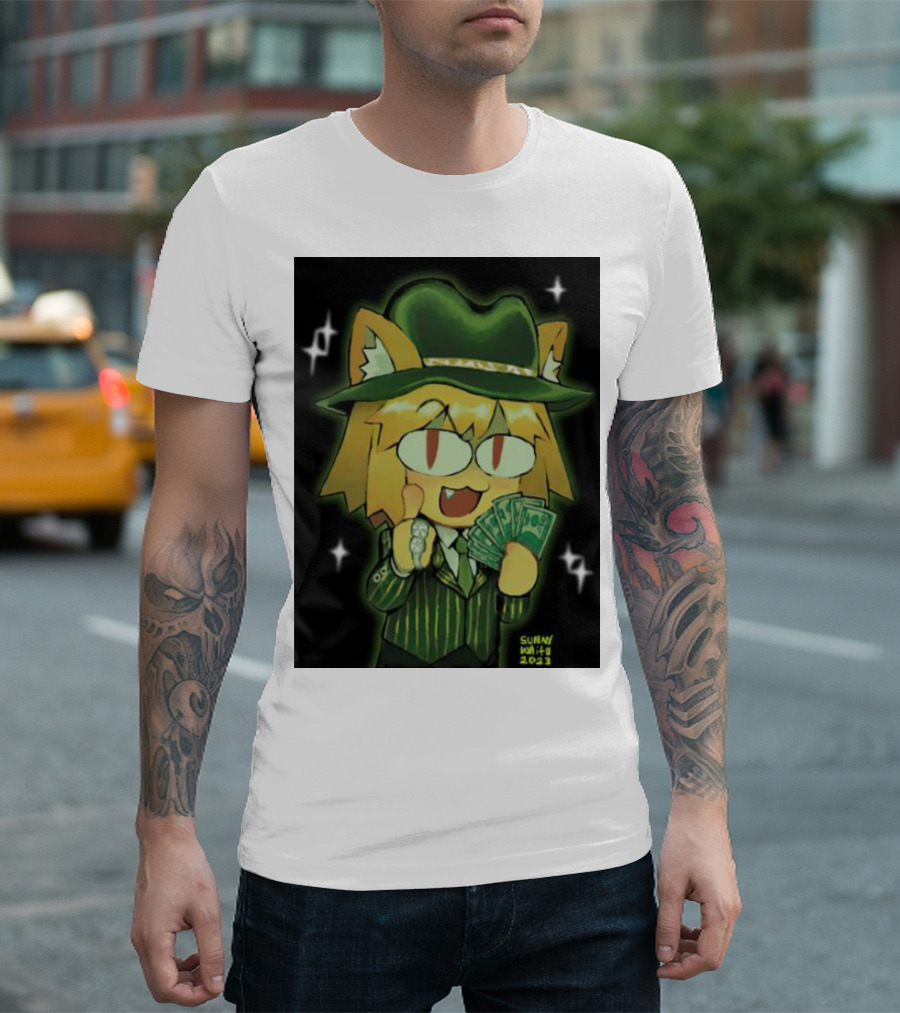 Gangster Neco-Arc Money Cartoon Style Green Suit Hat Cash Sparkles T-Shirt