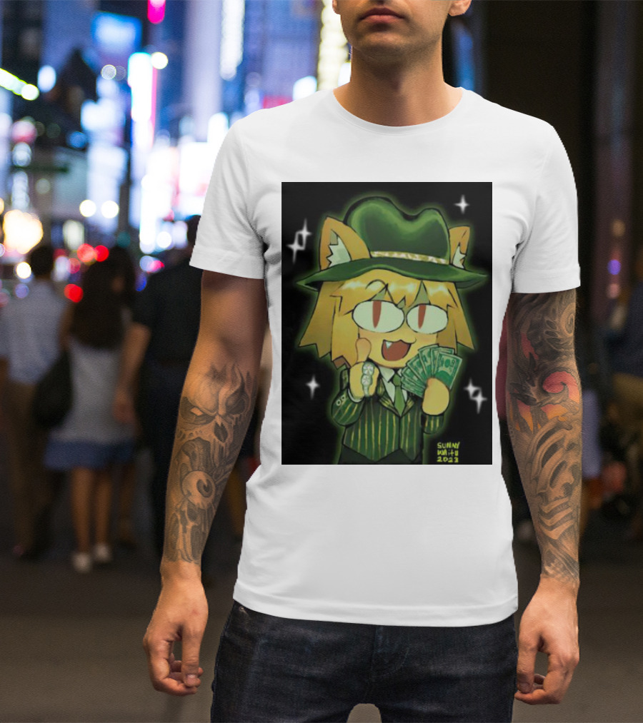 Gangster Neco-Arc Money Cartoon Style Green Suit Hat Cash Sparkles T-Shirt