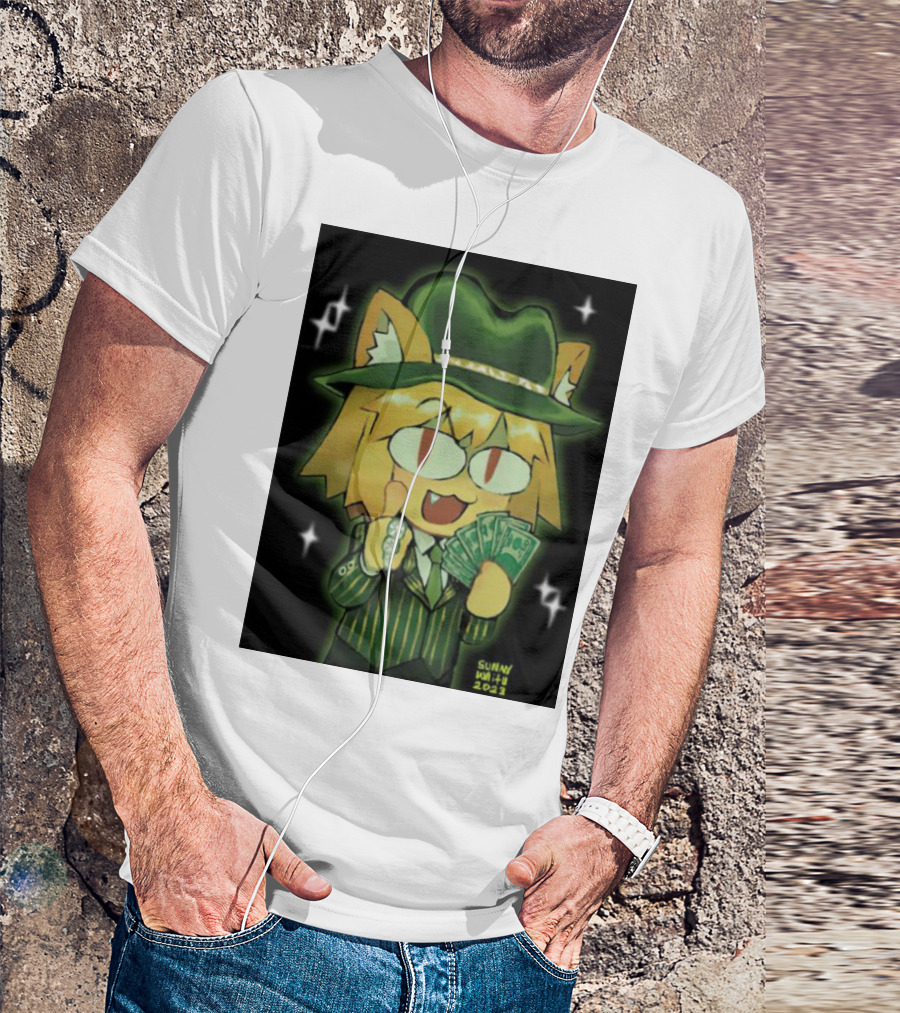 Gangster Neco-Arc Money Cartoon Style Green Suit Hat Cash Sparkles T-Shirt
