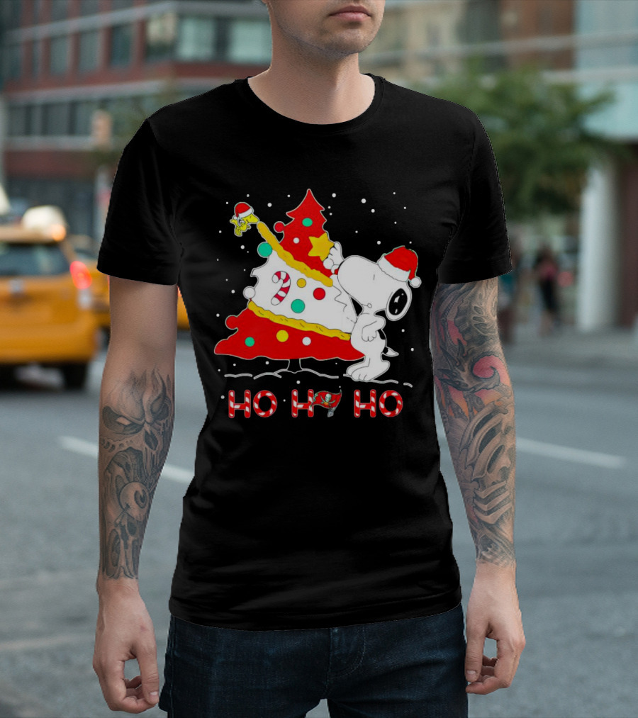 Snoopy and Woodstock Ho Ho Ho Christmas Tampa Bay Buccaneers T-Shirt